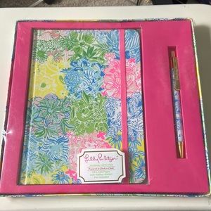 Lilly Pulitzer journal and pen cheek to cheek